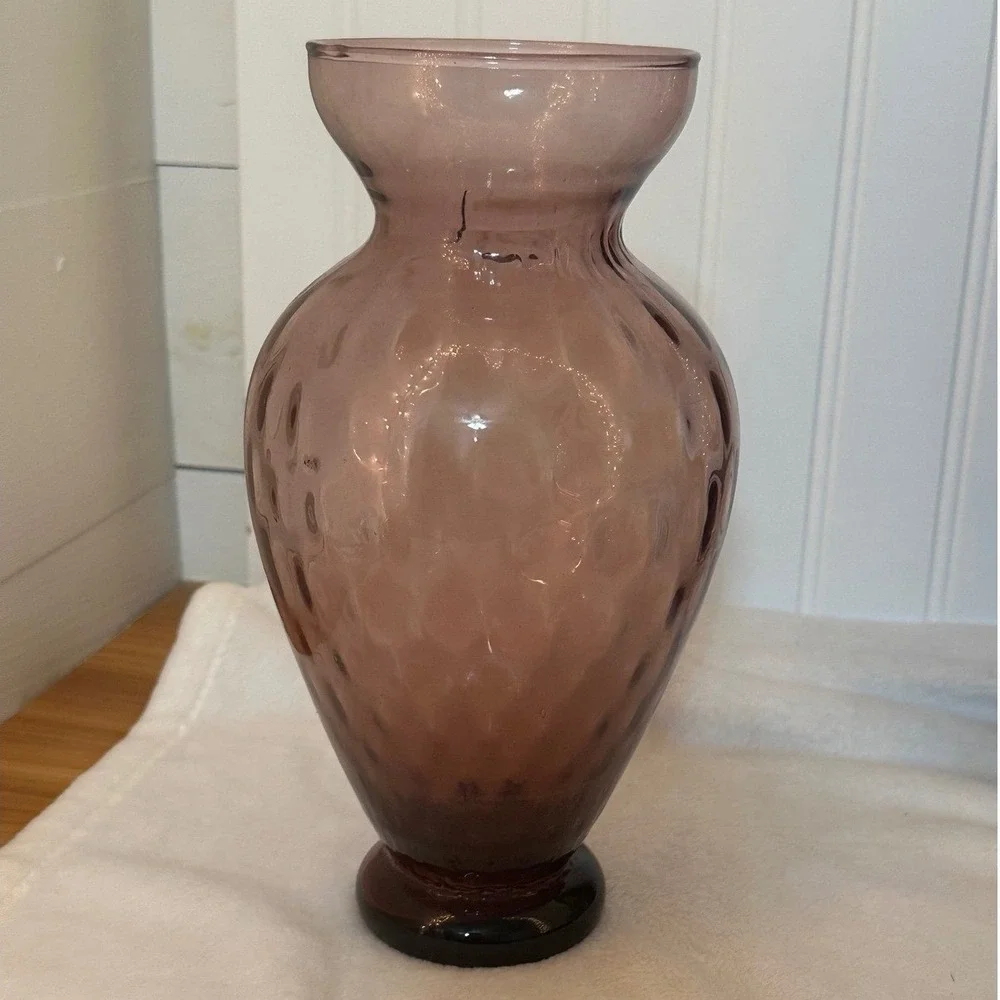 Vintage Ucagco Glass Vase Decor Purple Excellent Italian‎ Thumbprint Optic MCM